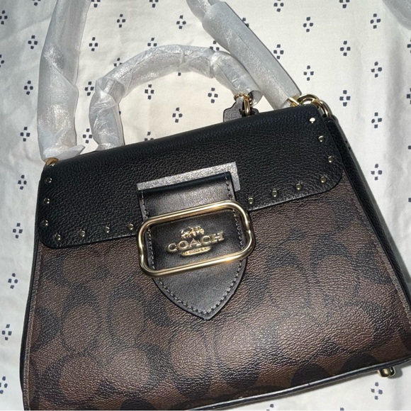 Coach Top Handle Satchel In Colorblock Signature Canvas With Rivets - Picture 9 of 10